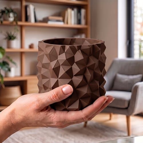 Moderne brun urtepotte til planter, stenlook, minimalistisk