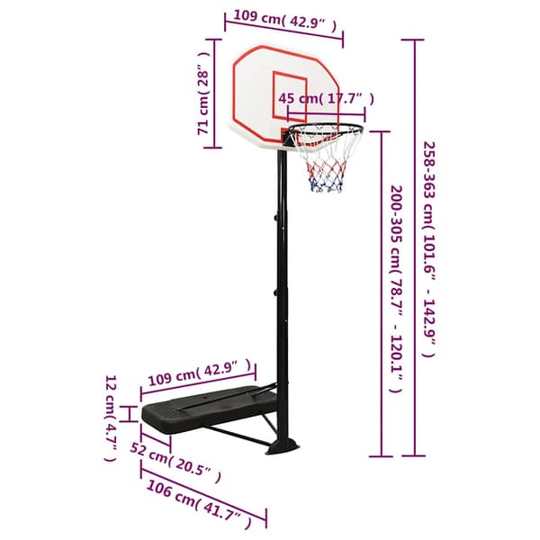 vidaXL Basketställ vit 258-363 cm polyeten