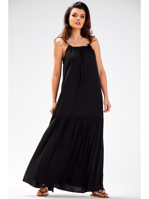 Oversized sommer maxikjole med stropper, sort S/M
