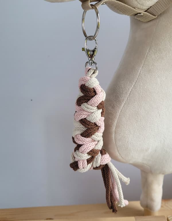 Käpphästkoppel flätat rep - pastellrosa/brun/ljusbeige