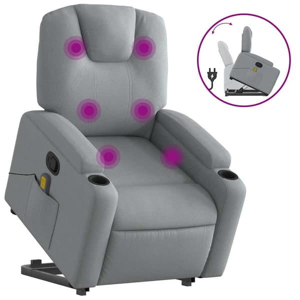 vidaXL Lyftbar massagefåtölj ljusgrå tyg