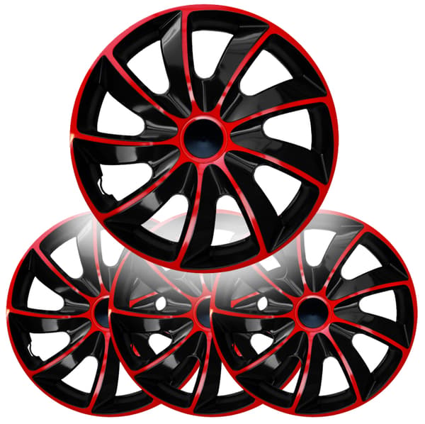 Quad Bicolor -pölykapselit 15" punamustat NRM-vanteet, 4 kpl:n sarja