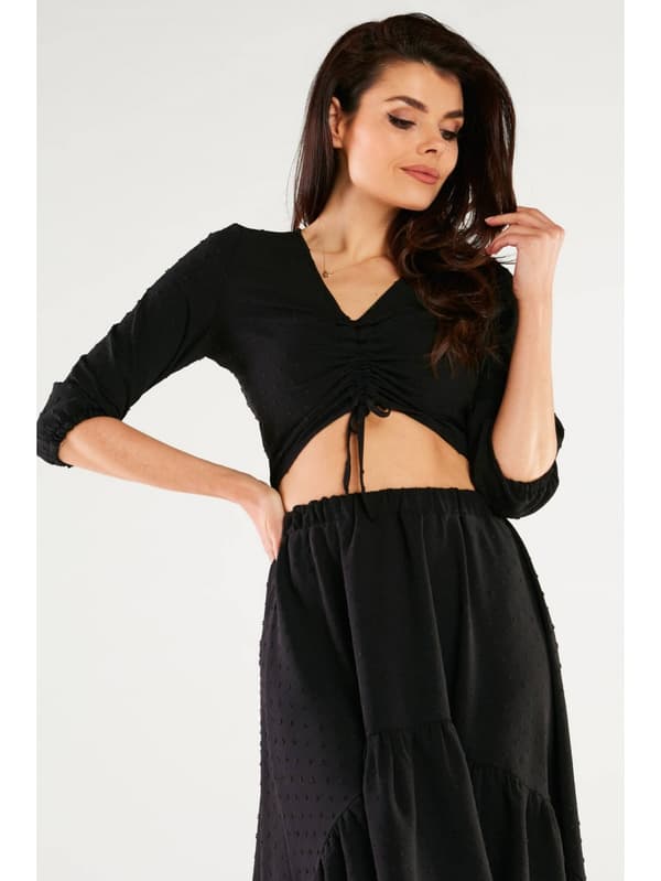 Bluse med 3/4 ærmer i sort XL