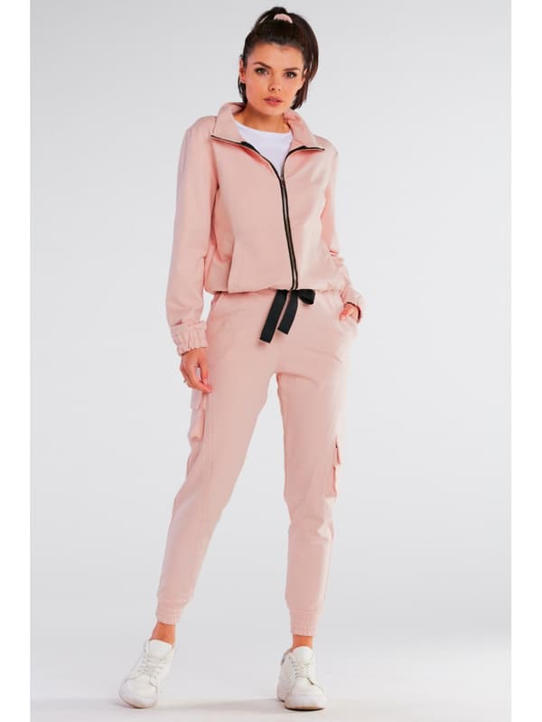Bomullströja med dragkedja, rosa L/XL