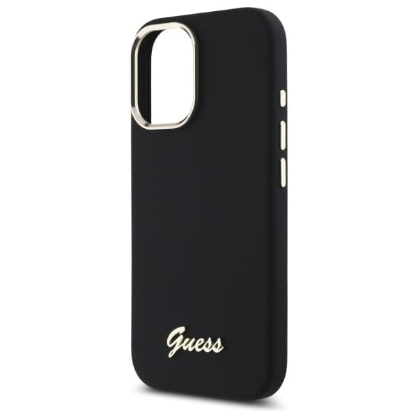 Guess Silikone Metal Logo & Ramme Etui til iPhone 16 Plus Sort