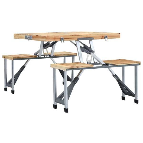 vidaXL foldbart campingbord med 4 sæder, stål, aluminium