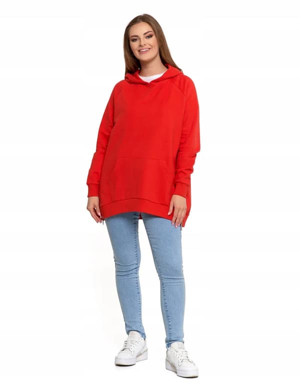 Damesweatshirt med hætte Bomuld Moderigtig Oversize Blød MORAJ M RØD
