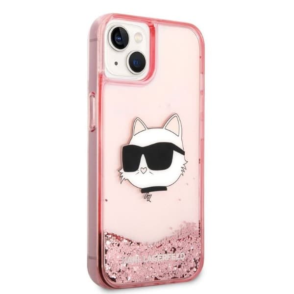 Karl Lagerfeld Glitter Choupette Head-cover til iPhone 14 Plus, lyserød