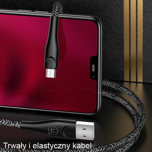 USAMS Flätad U41 USB-A till MicroUSB-kabel 2m 2A Röd
