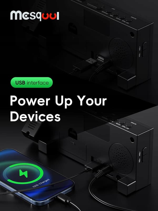 Mesqool Loud projektionsväckarklocka 7-tums digital display och dimmer