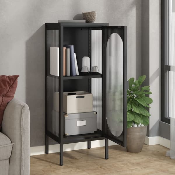 vidaXL skab, sort, 40x35x105 cm, glas og stål