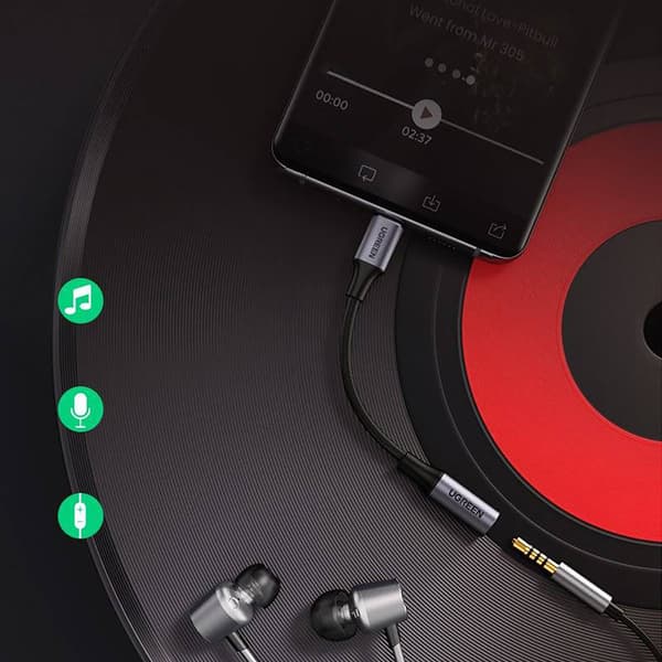 Hovedtelefonadapter mini-jack 3,5 mm (hun) - USB-C (han) 10 cm - grå
