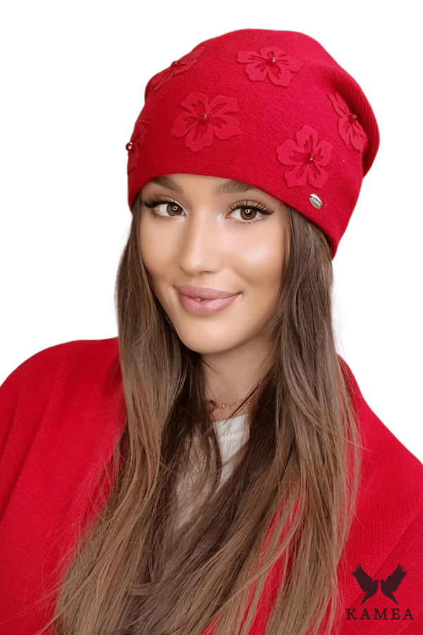 NAILA damehat med blomster, rød farve