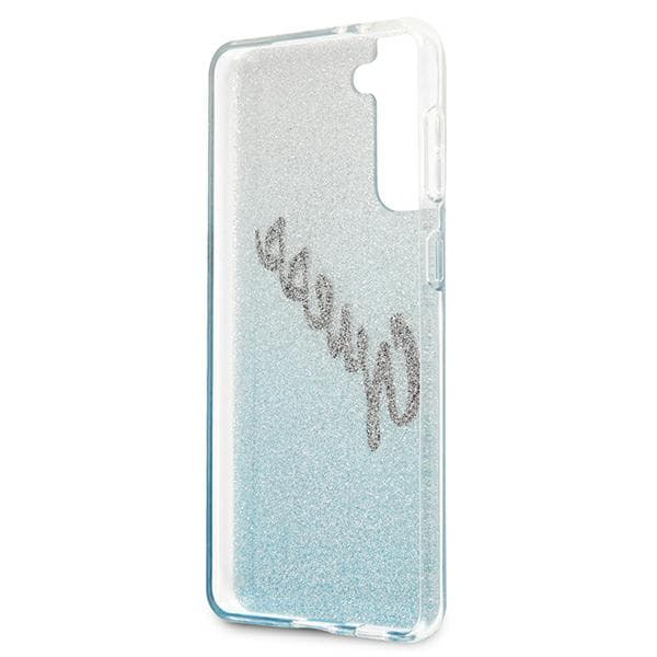 Guess Glitter Gradient Script -suojakuori Galaxy S21+:lle, sininen