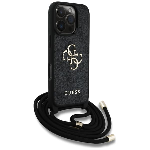 Guess 4G Stort Logo Snorrem Crossbody-etui til iPhone 16 Pro Sort