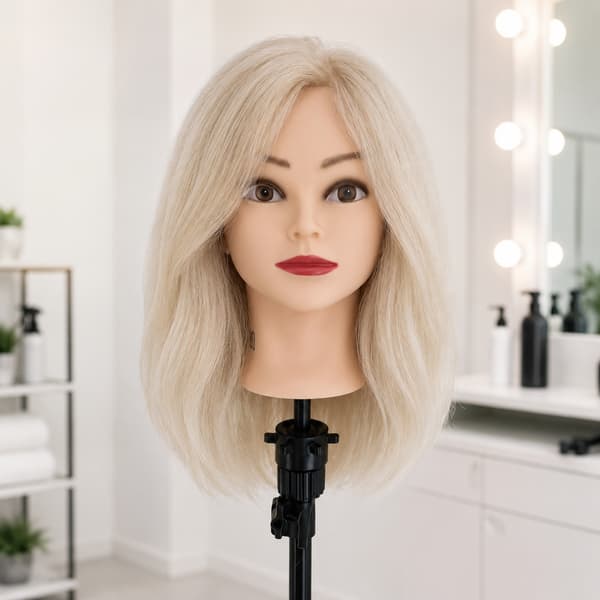 Jessica frisørtræningshoved, ægte hår, 40 cm + stativ