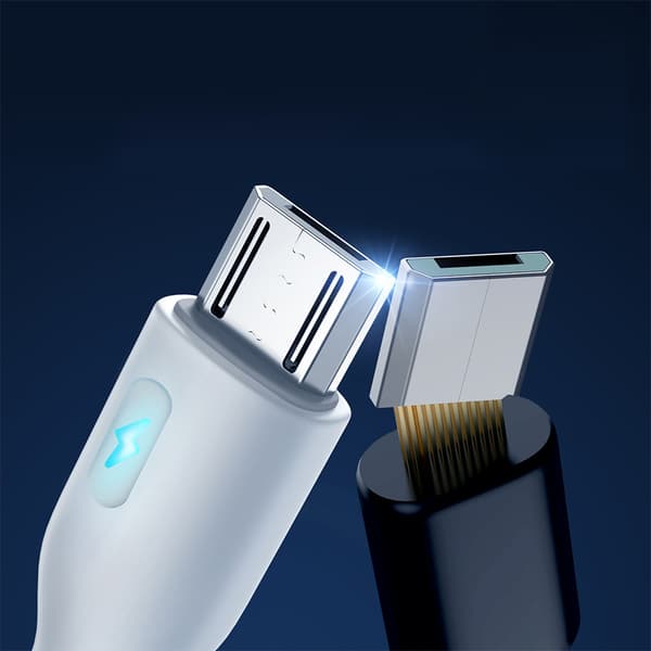 USB-kaapeli LED-merkkivalolla - micro USB 2.4A 2m valkoinen