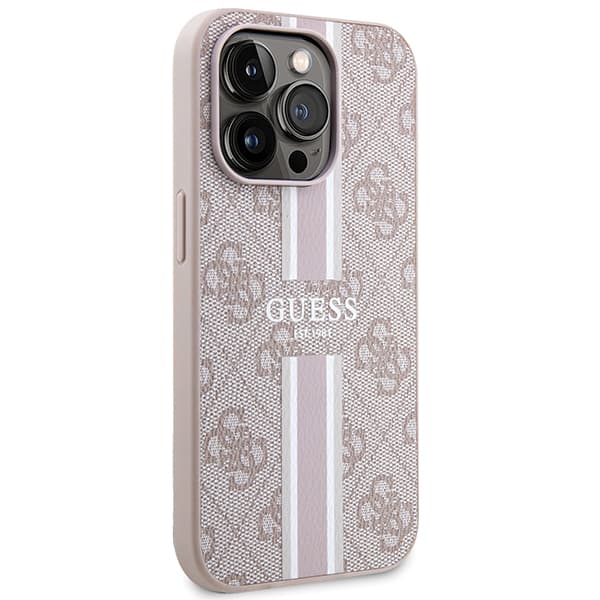 Guess 4G Printed Stripes MagSafe-etui til iPhone 15 Pro, lyserød