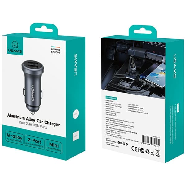 USAMS CC320 Aluminium Billaddare 2.4A 2xUSB-A Tarnish
