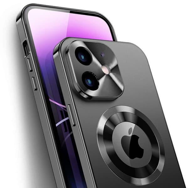 iPhone 12-cover, dobbelt glas, Magsafe, sort