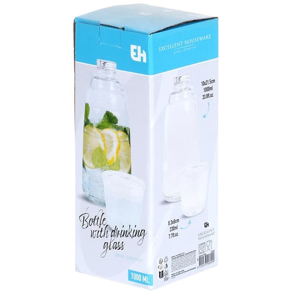 Glas karafe med glas 1 l + 220 ml 2 st
