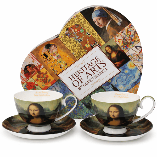 Mona Lisa porslinskoppar och fat, set om 2 - presentset