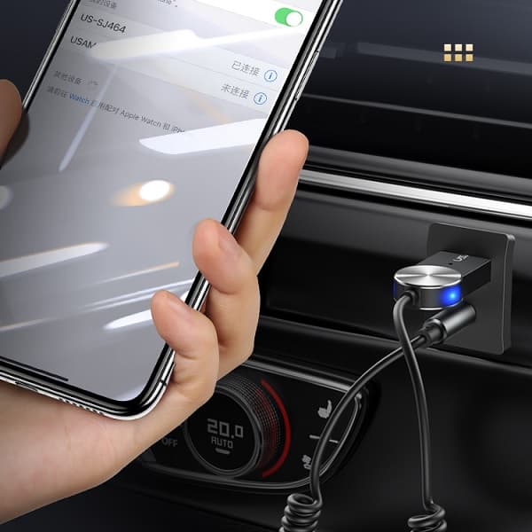 USAMS Bluetooth 5.0 USB-AUX -autoaudiosovitin, harmaa
