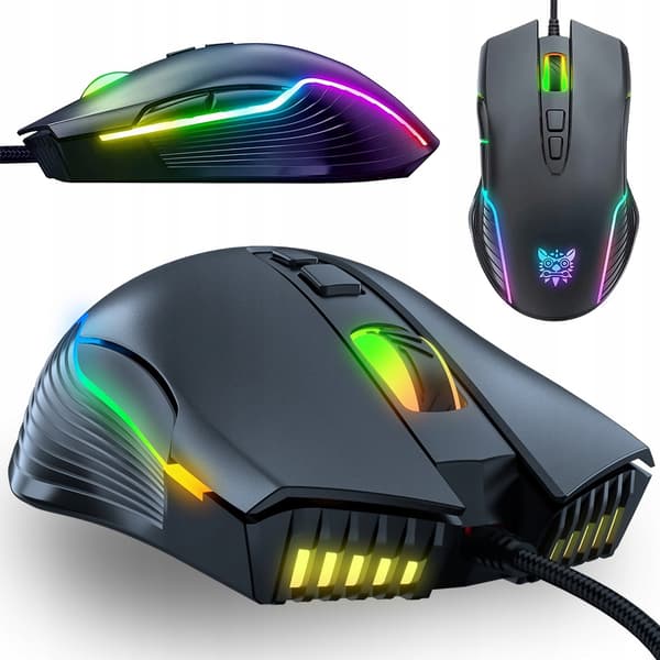 ONIKUMA CW905 sort kablet gamingmus med 6 RGB-knapper