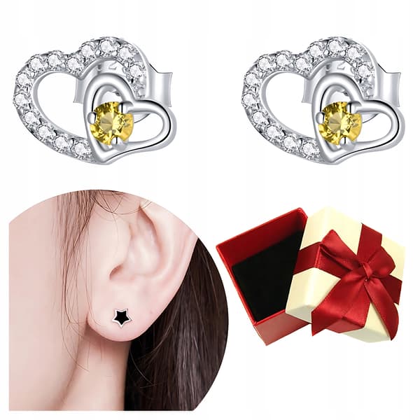 Sølv hjerteøreringe med cubic zircons, sølv pr 925, cubic zircons, hjertekrystaller
