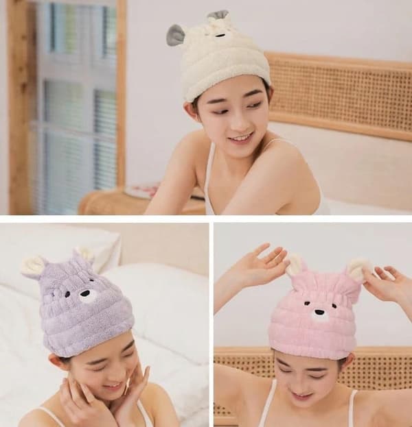håndklæde turban hårtørrerhætte mikrofiber TEDDY BEAR universal (blå)