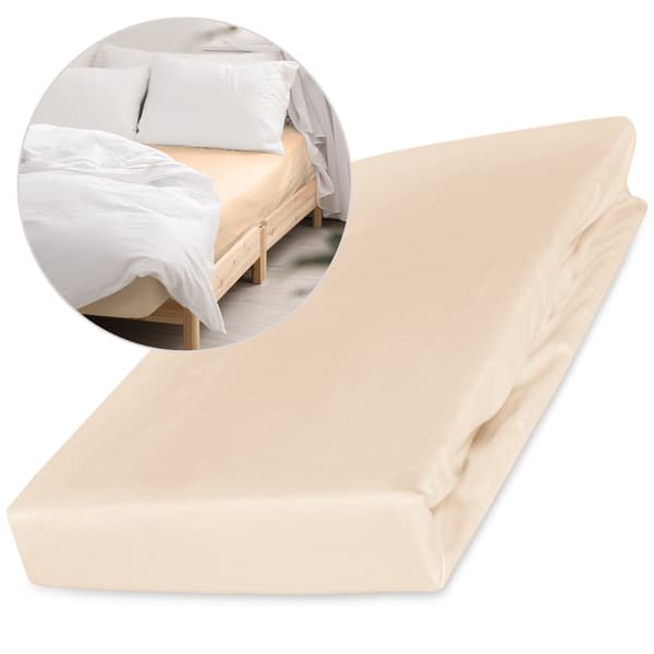 Bomuldslagner 180x200 glat satin, lys beige