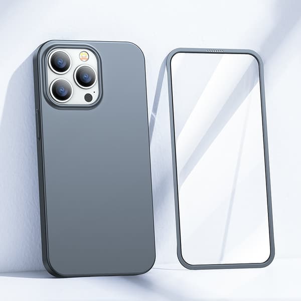 Cover til iPhone 13 Pro bagside og front + hærdet glas grå