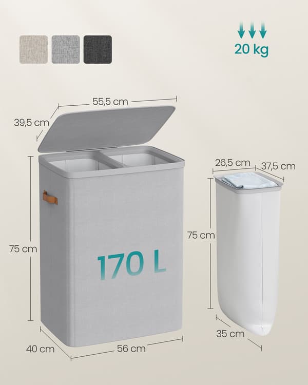 Vasketøjskurv 2 rum x 85 L