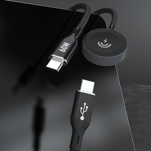 2-i-1 Apple Watch Opladerkabel + USB-C PD 60W Stik - Sort