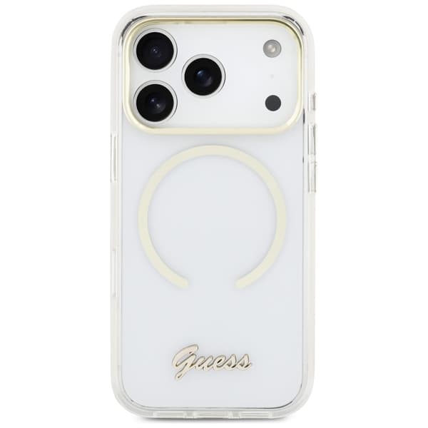 Guess IML Script Metallinen MagSafe-kotelo iPhone 17 Prolle, kirkas