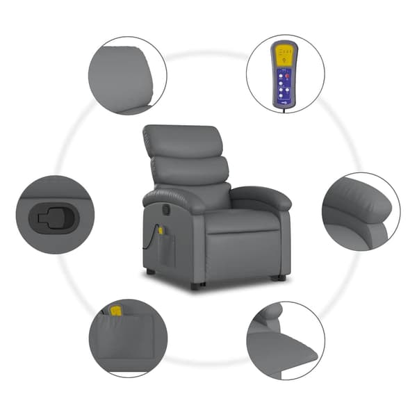 vidaXL Lyftbar massagefåtölj, grå, konstläder
