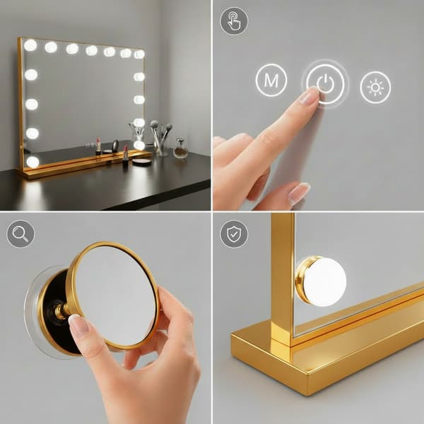Hollywood sminkspegel 58x48 LED guld
