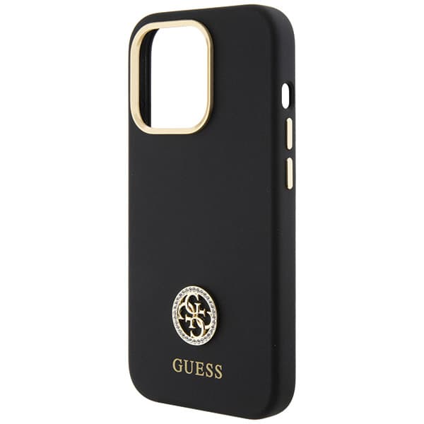 Guess Silikone Logo Strass 4G cover til iPhone 15 Pro Max, sort