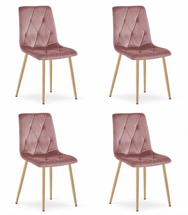 LIBRA stol - pink velour / træfarvede ben x 4