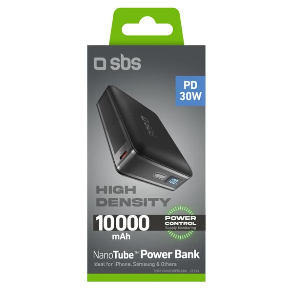 Powerbank med LCD-display 10000mAh USB-C 30W - sort
