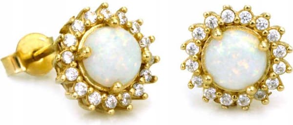 585 guldøreringe DISKULE MED LYS OPAL 3,07 g moderne design 14k