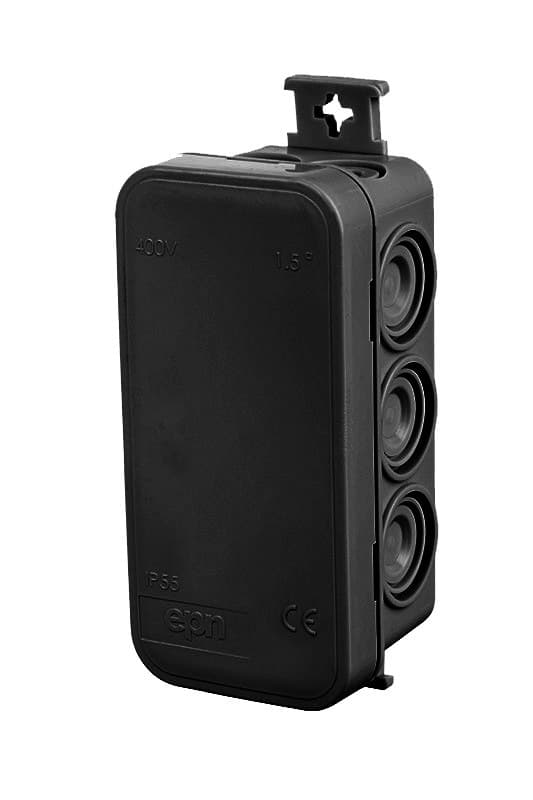 Påbygningsdåse E10 45x90x39 - 10 membraner, sort, IP55