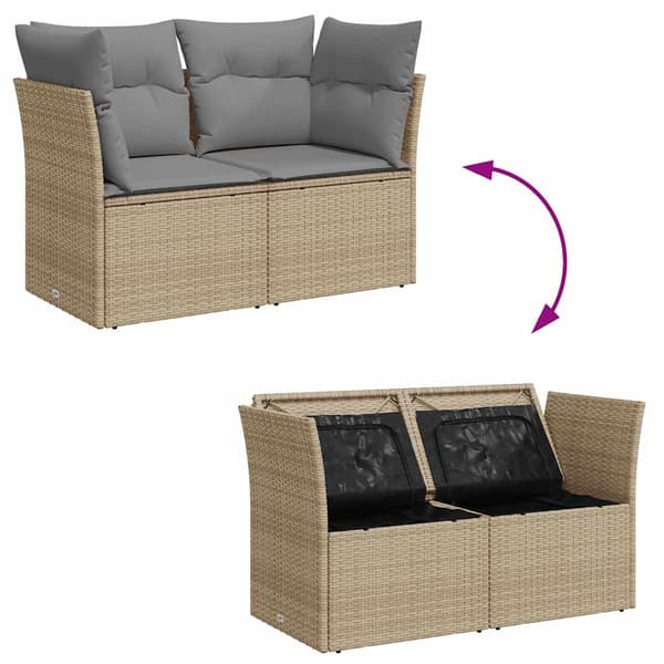 vidaXL Trädgårdssoffa med kuddar, 2-sits, beige, polyrotting