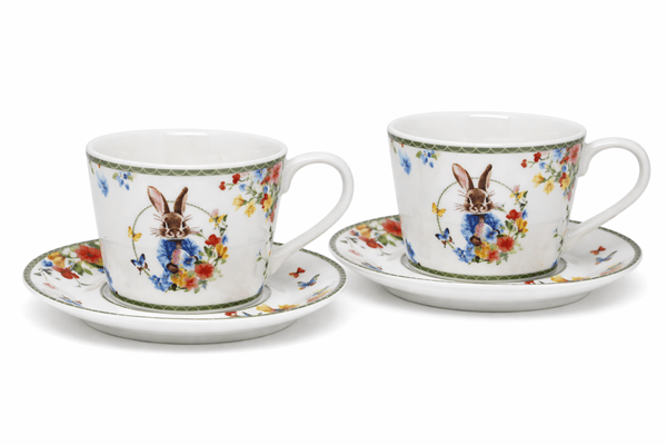 Set med porslinskoppar 2x120ml påskhare presentask