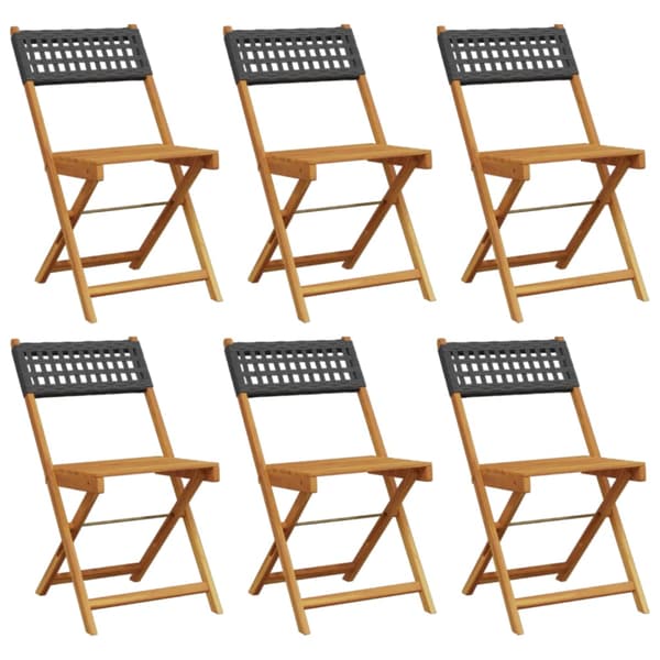 vidaXL foldbare havestole, sæt med 6, sort polyrattan og træ