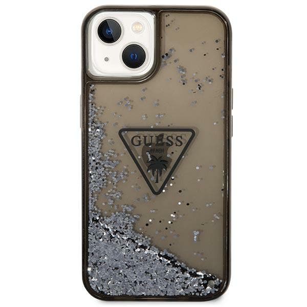Guess Liquid Glitter Palm Collection cover til iPhone 14 Plus, sort