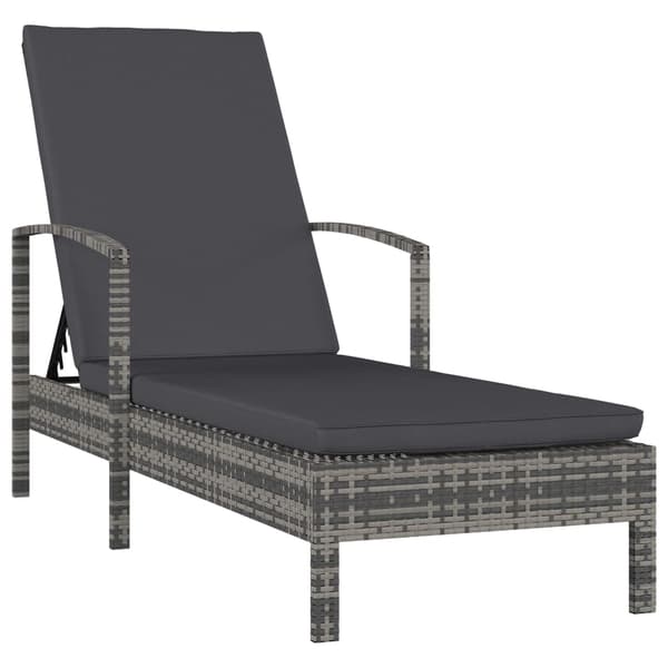 vidaXL liggestol med armlæn, polyrattan, grå