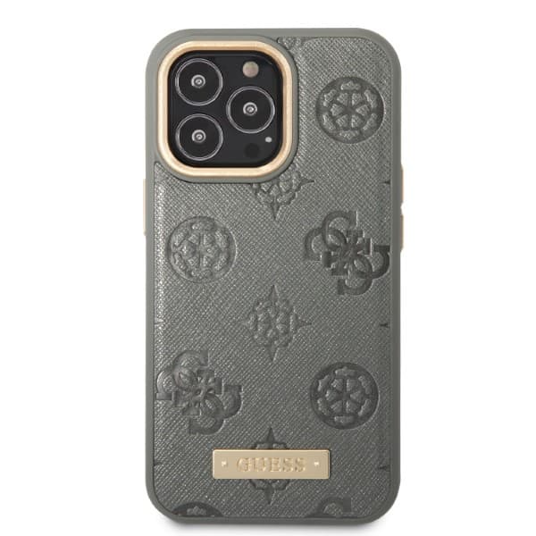 Guess Peony Logo Plate MagSafe-etui til iPhone 13 Pro Max, grå