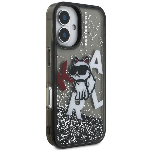 Karl Lagerfeld Liquid Glitter Choupette Logo-cover til iPhone 16, sort