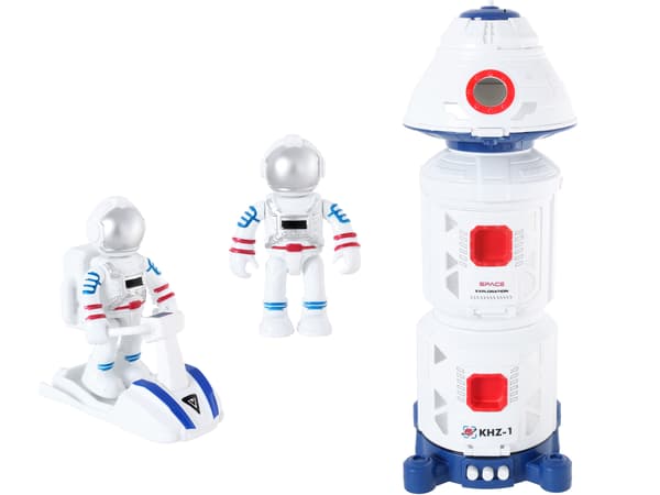 Rumraketbaseskib tallerkenspeeder lydlys 2x astronaut